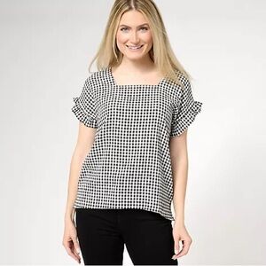 Girl With Curves Gingham Flutter Sleeve Blouse sz M NEW # D601